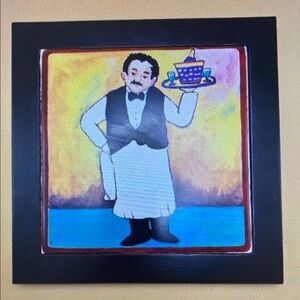 Charming‎ Waiter Serving Tray Tile Art Framed Wall Decor
